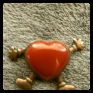 Natural Carnelian heart set in silver broach pin